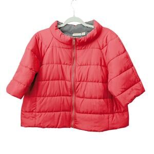 Chico’s Red Cropped Puffer Jacket Size 3 (XL) Short Sleeve Quilted Holiday Style